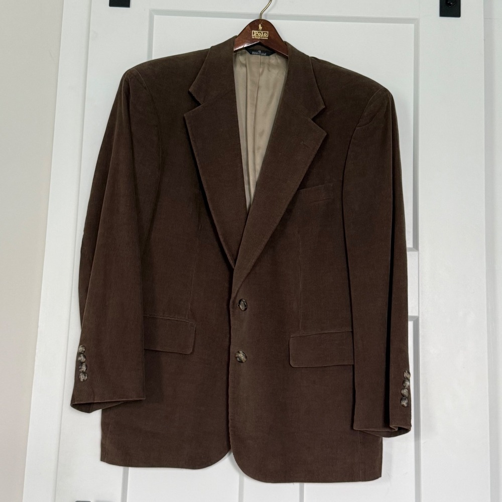 Polo Ralph Lauren Blazer Men Brown Corduroy 2 Button Sport Coat Made in USA VTG